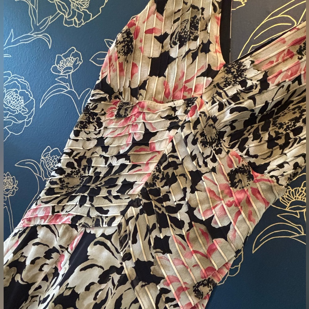 Vintage 90s Y2K Jones New York Floral Silk Midi Dress Size 10 black & pink - Picture 6 of 7